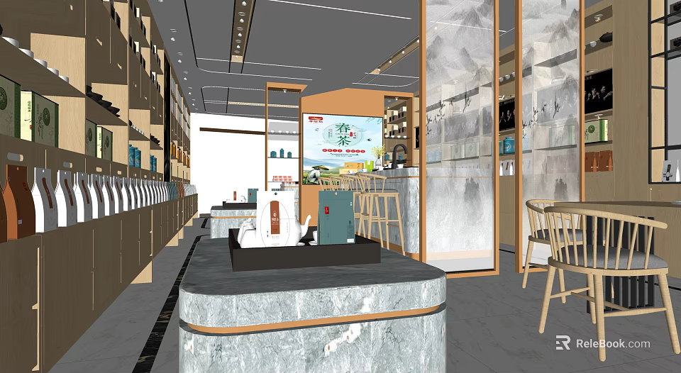 Specialty Store Interior With Modern Display Shelves Counter And Product Displays 3d model 