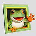 Cute Frog Landscape Sculpture With Green Frame Orange Hands Feet Smiling Face Waving Hand Design
