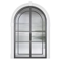 Modern Double Doors Design With Glass Panels Metal Frames And Ribbed Glass For Interior