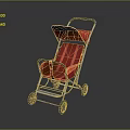 Red Baby Stroller With Red Canopy And Metal Frame On Reflective Surface