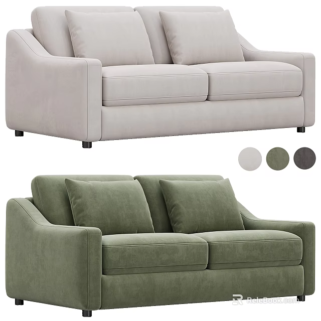 Modern Upholstered Two-seater Sofa with Sleek Design and Multiple Color Options 3d model
