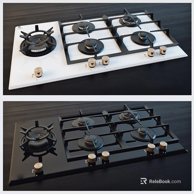 Modern Kitchen Gas Stove Appliance With Black White Design And Control Knobs 3d model