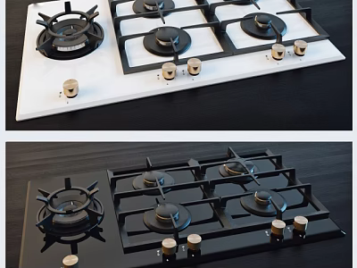 Modern Kitchen Gas Stove Appliance With Black White Design And Control Knobs 3d model