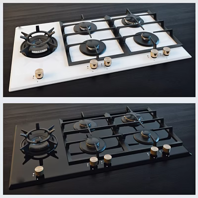 Modern Kitchen Gas Stove Appliance With Black White Design And Control Knobs 3d model