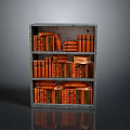 Gray Wooden Multi - tiered Bookcase Filled With Orange And Red Books On Gray Background