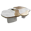 Elegant Modern Coffee Table Combination With Marble Tops And Gold Metal Frames 3d model