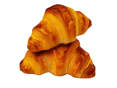 Freshly Baked Golden Flaky Buttery Croissants Stacked On White Background 3d model