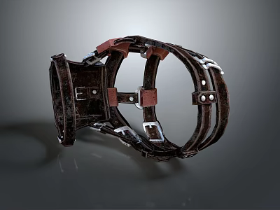 Detailed Dark Leather Frame With Metal Buckles Straps And Vintage Construction Design 3d model