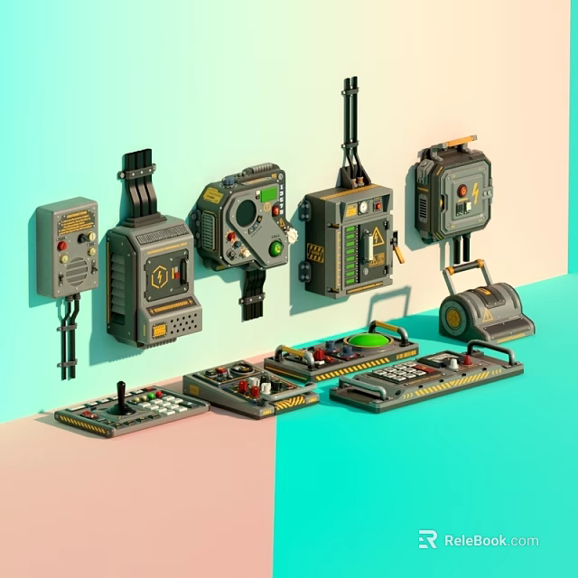 Vintage Electronic Control Devices With Buttons Knobs Antennas And Various Casings 3d model 