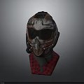Worn Tactical Weapon Helmet with Goggles Face Mask and Red Black Checkered Base