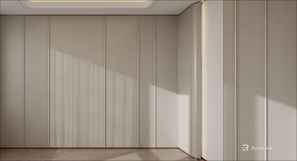 Modern Luxurious Bedroom Accent Wall With Upholstered Panels And Stitched Details 3d model 