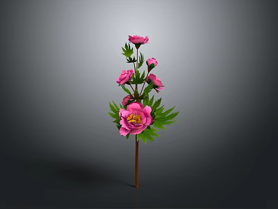 Elegant Pink Floral Arrangement With Green Leaves And Decorative Stem Design 3d model