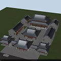 Ancient Chinese Architecture With Classic Roof Design And Courtyard Layout Surrounded By Green Lawn