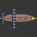 Traditional Sailing Watercraft with Blue White Striped Sails Wooden Deck and Colorful Hull