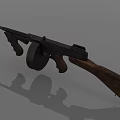 Classic Submachine Gun With Black Metal Body Wooden Stock And Drum Magazine