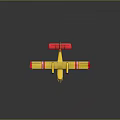 Yellow Passenger Plane With Red Stripes On Wings Tail And Twin Propellers Design