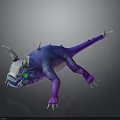 Vibrant Blue Purple Fantasy Creature With Horns Spikes Green Eyes And Sharp Claws