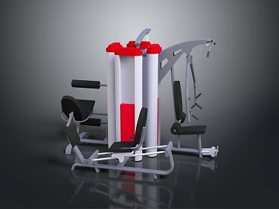 Multi Functional Home Gym Fitness Equipment With Red White Design And Adjustable Seats 3d model