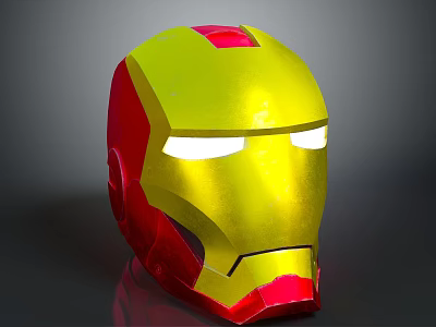 Weapon Style Iron Man Helmet With Yellow Red Metallic Finish And Glowing Eyes 3d model