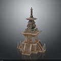 Traditional Multi tiered Pagoda Architecture Featuring Stone Base Staircase And Carved Railings