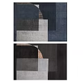 Shower Sauna Space With Colorful Patched Carpet White Black Dark Gray Blue Textured Details