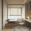 Modern Minimalist Tatami Bedroom Interior With Window Blinds Built in Cabinet Desk Chair And Rug