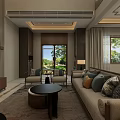 Elegant Modern Dining Living Room Interior With Round Table Chairs Stone Wall And Decor