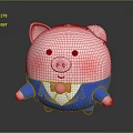 Cute Chubby Pink Pig Cartoon Character Dressed In Blue Suit With Pink Bow Tie