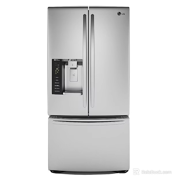 Silver Double Door Kitchen Refrigerator With Ice Water Dispenser And Bottom Drawer 3d model 