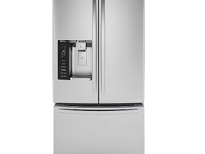 Silver Double Door Kitchen Refrigerator With Ice Water Dispenser And Bottom Drawer 3d model