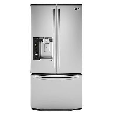 Silver Double Door Kitchen Refrigerator With Ice Water Dispenser And Bottom Drawer 3d model