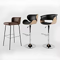 Adjustable Height Bar Stools With Leather Seats Wooden Backrests And Metal Bases