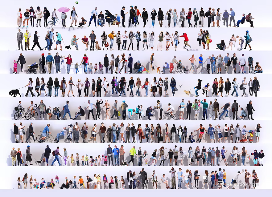 Diverse Group of People in Various Poses and Activities Illustration 3d model 