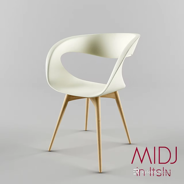 Stylish Modern Single Chair With White Curved Seat And Wooden Legs 3d model 