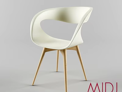 Stylish Modern Single Chair With White Curved Seat And Wooden Legs 3d model
