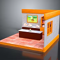 Small Shop Interior With Orange Frame Gray Walls Red Tiles Picture On Wall And Counter Items