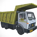 Functional Dump Truck With White Cab Yellow Open Bed And Black Wheels