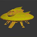 Futuristic Silver Flying Saucer Spaceship with Red Accents Cockpit and Landing Gear for Cosmic Exploration