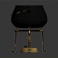 Traditional Black Household Cauldron With Two Handles On Ornate Golden Stand