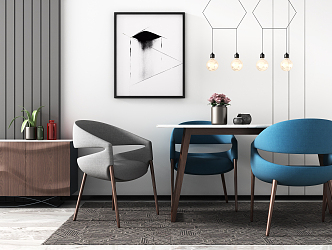 Nordic Dining Table and Chair Combination Dining Table and Chair Side Cabinet Combination 3d model