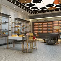 Elegant Luxury Showroom Interior With Golden Display Shelves And Marble Floor