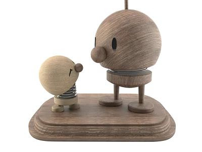 Wooden Decorative Ornament Set With Small And Large Figures Spring Connected Body On Wooden Base 3d model