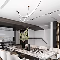 Modern Living And Dining Room Interior With Sofa Chairs Coffee Table Chandelier And Wine Racks