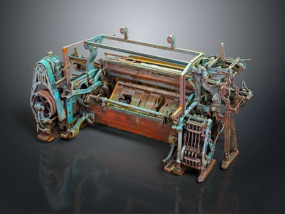 Old Fashioned Rustic Living Supplies Vintage Weaving Machine With Rusty Metal And Wooden Parts 3d model