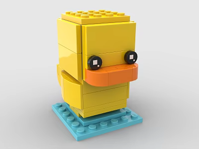 Yellow Building Block Duck Figure with Black Eyes Orange Beak and Blue Base 3d model