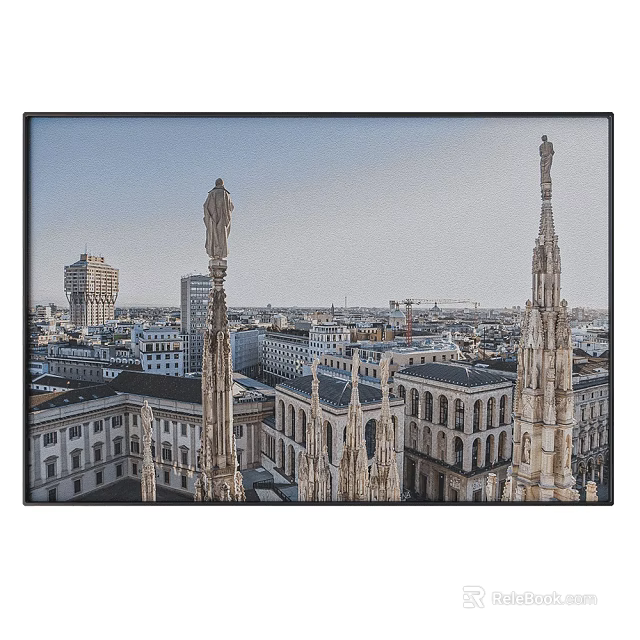 Gothic Spires Of Historic Cathedral In Milan Cityscape With Modern Buildings 3d model 
