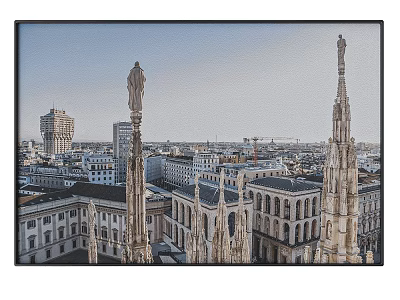 Gothic Spires Of Historic Cathedral In Milan Cityscape With Modern Buildings 3d model
