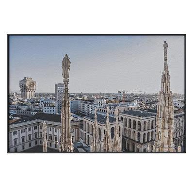 Gothic Spires Of Historic Cathedral In Milan Cityscape With Modern Buildings 3d model