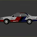 Nissan Classic Sedan Model With Red White Blue Stripes And Reflective Surface
