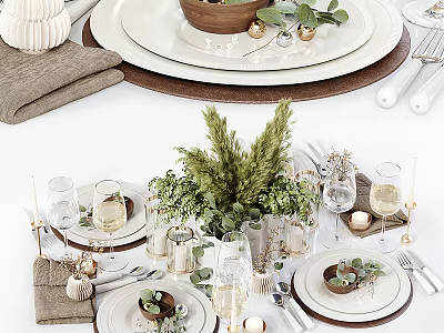Elegant Dinnerware Set With Greenery And Table Decor 3d model